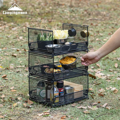 CAMPINGMOON CK-23BK Folding Storage Net Cage Box Shelf for Camping/Home
