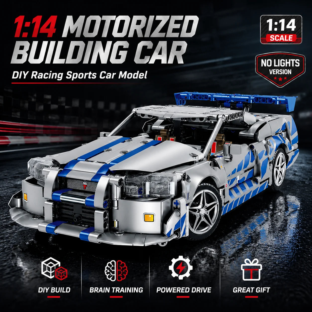 1:14 Building Block Supercar Model Kit DIY Assembly Plastic Educational Toy