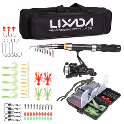 Lixada 2.1m 2.3 m Telescopic Fishing Rod Reel Combo Full Kit Carbon Fiber Rod Pole Spinning Reel Fishing Bag Case Pesca Gear Set-EXPROTAS