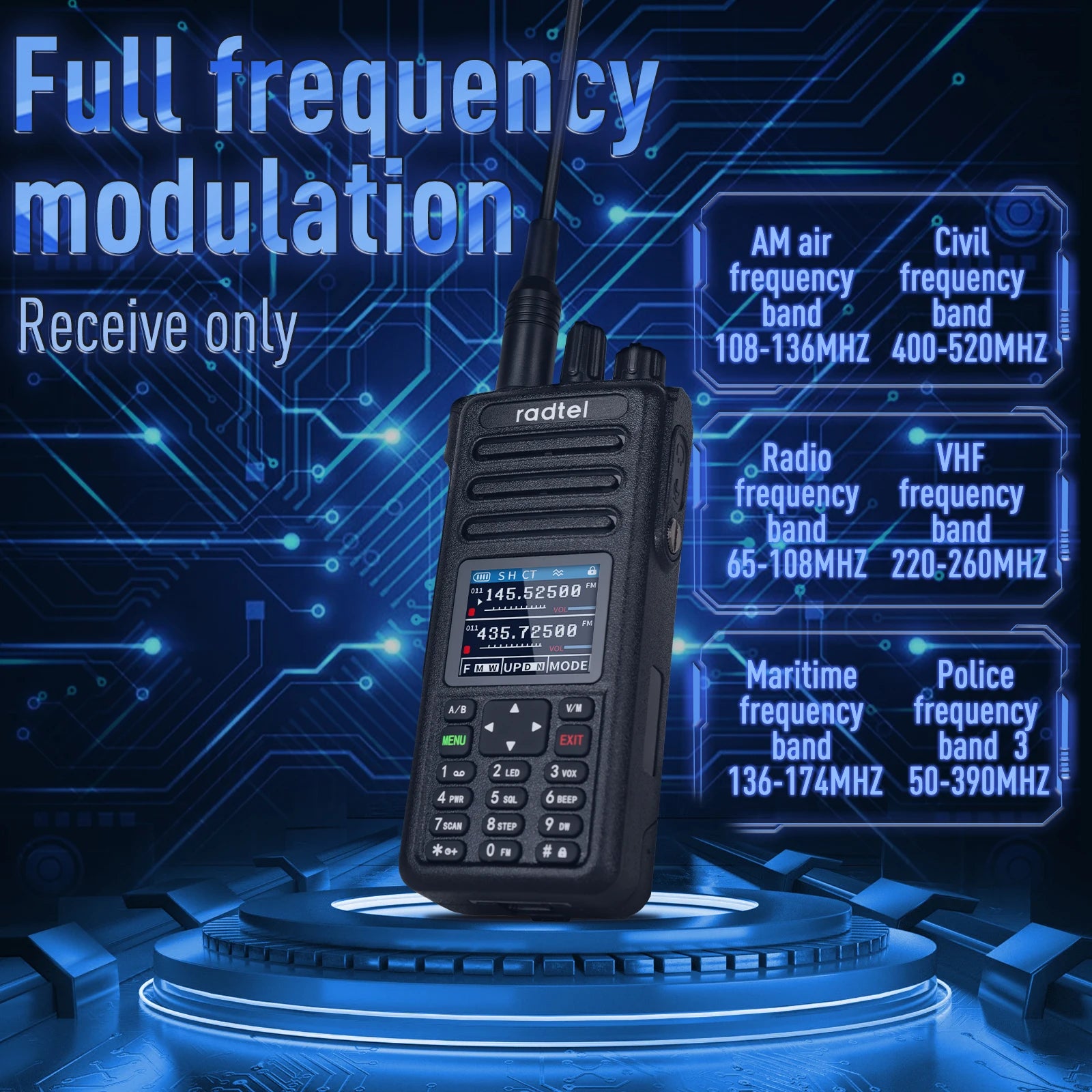 Radtel RT-730 10w Air Band Walkie Talkie Full Band Amateur Ham 199CH  HT USB-C Battery NOAA FM AM UHF VHF Satcom-EXPROTAS