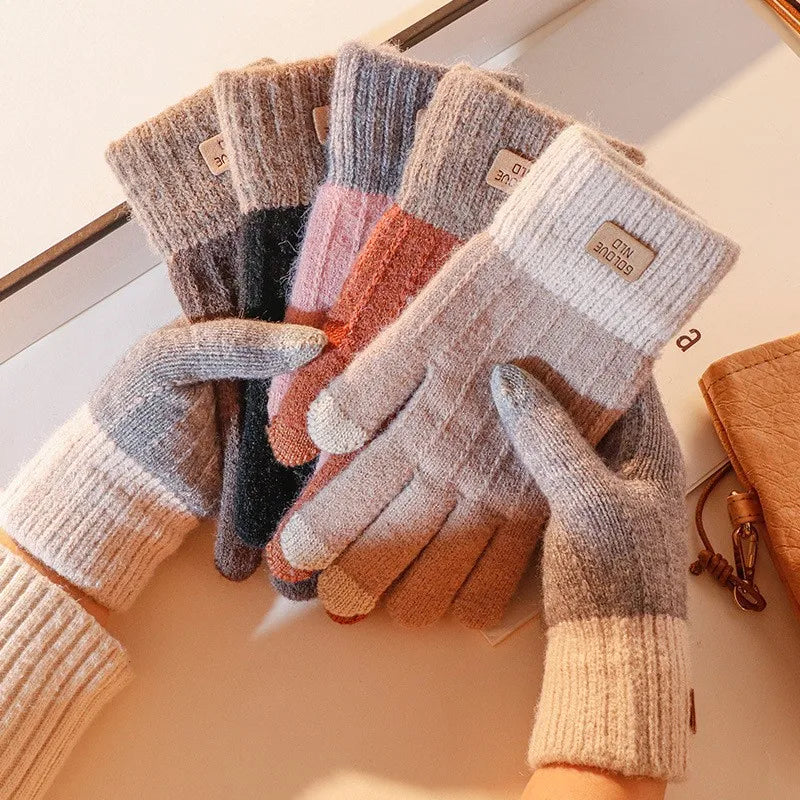 Touch Screen Gloves Winter Warm Knit Mittens Full Finger Wool for Men Women