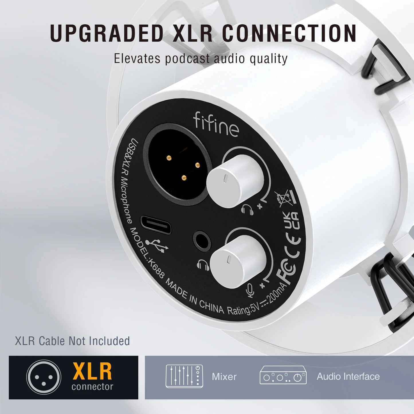 FIFINE K688 XLR/USB Dynamic Microphone with Monitoring Gain Knob Touch Mute for PC Mixer