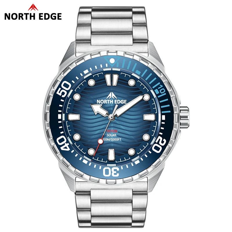 NORTH EDGE TRITON 2025 Solar Dive Watch Men 300M Waterproof Stainless Steel