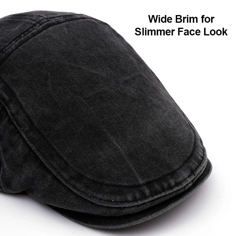 Men's Flat Cap Newsboy Gatsby Retro Driving Hat Washed Denim Outdoor