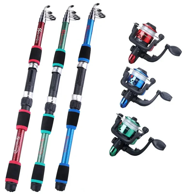 Spinning Reel Fishing Rod Telescopic Full Combo Kit with Baits Hooks Travel