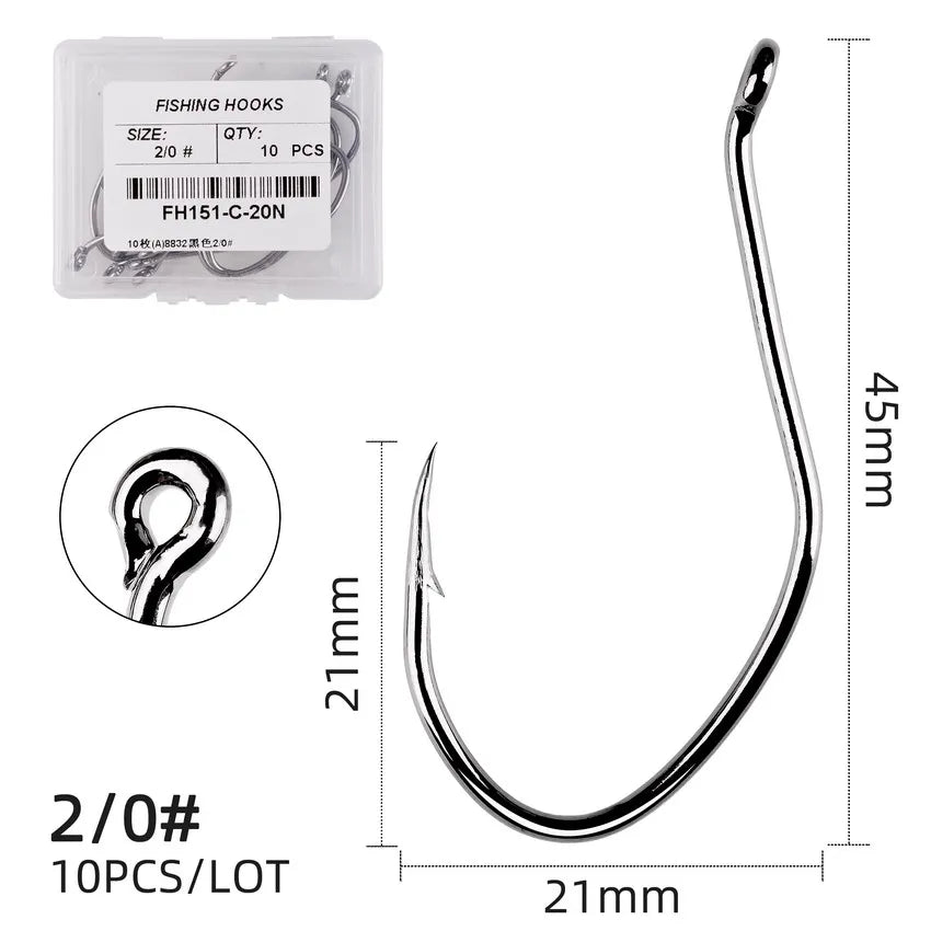 10Pcs Fishing Hooks Barbed Carbon Steel Circle Hook 6/0-10 Catfish Tackle