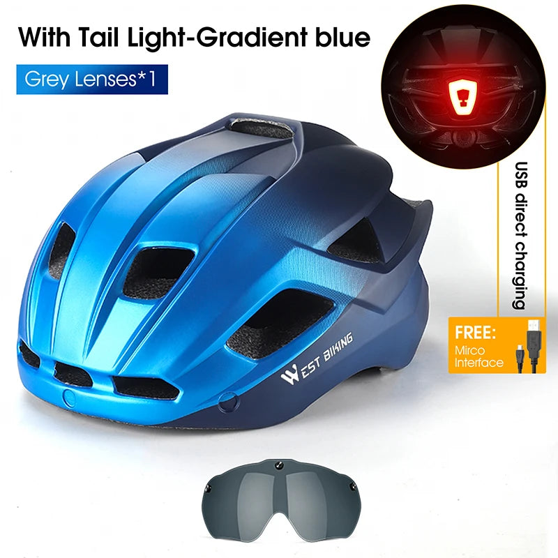 WEST BIKING Men Women Cycling Helmet With Taillight Goggles Sun Visor Bicycle Helmet MTB Road Bike Safe Cap Motorcycle Helmet-EXPROTAS
