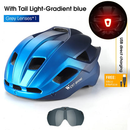WEST BIKING Men Women Cycling Helmet With Taillight Goggles Sun Visor Bicycle Helmet MTB Road Bike Safe Cap Motorcycle Helmet-EXPROTAS