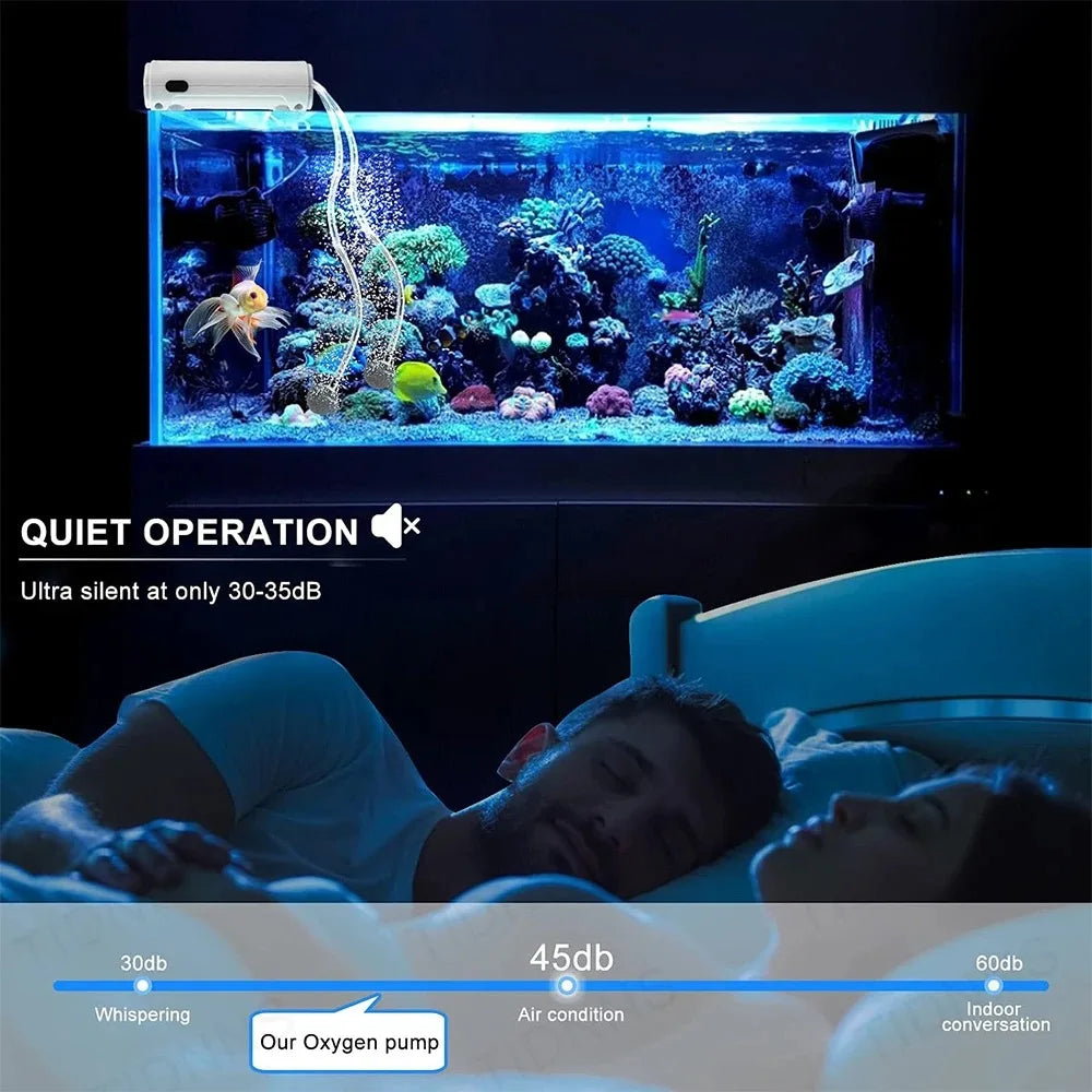 Oxygen Pump USB Rechargeable Portable Air Pump for Fish Tank Aquarium 6000mAh