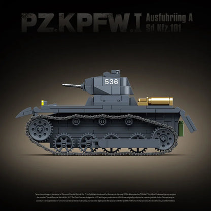 WW2 German Panzer I Tank Building Blocks Military Armoured Brick Toy Set