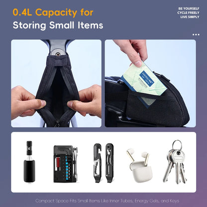 WEST BIKING Mini Triangle Bike Bag 0.4L Bicycle Frame Front Tube Storage Bag Reflective Tear-Resistant MTB Road Bike Pannier