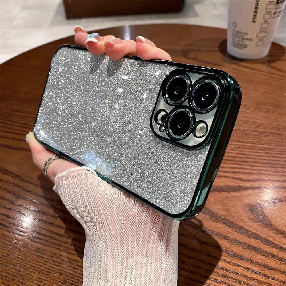 Square Glitter Plating Case for iPhone 11-16 Pro Max Mini XR XS Clear Cover