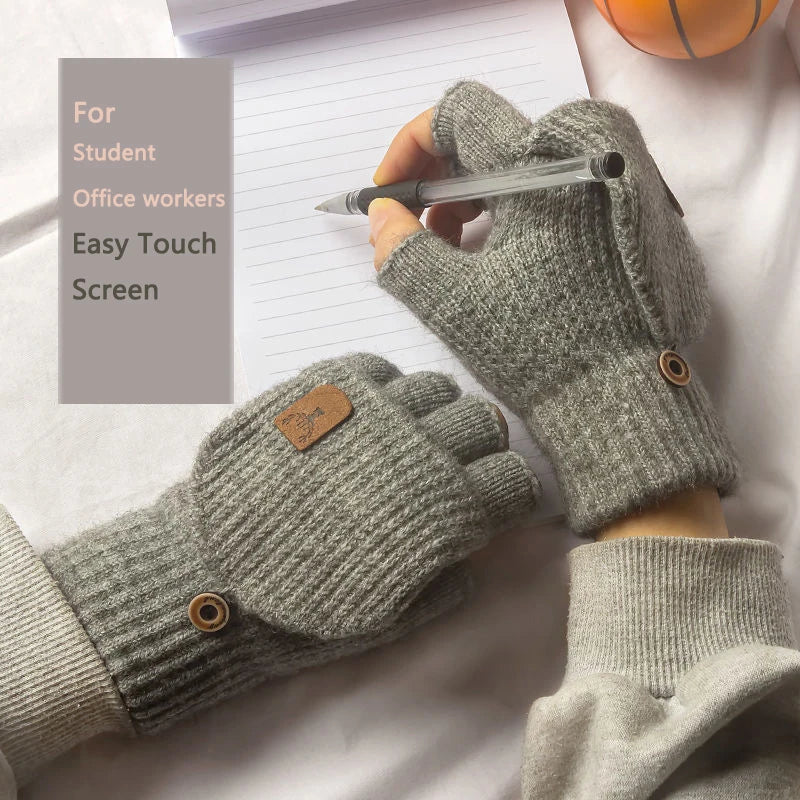 Knitted Fingerless Gloves Winter Warm Thermal Mittens for Men Women