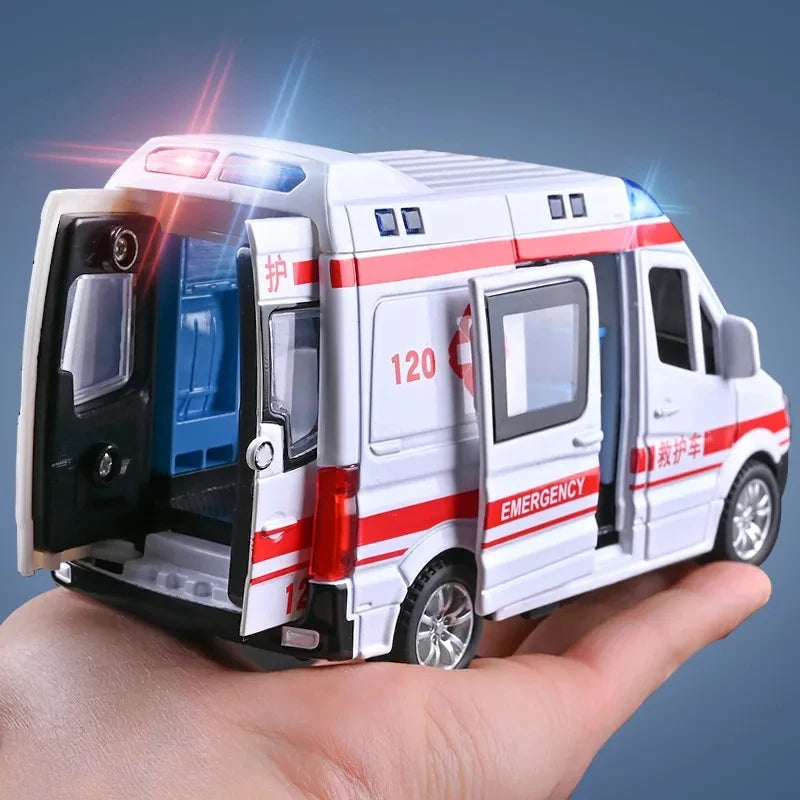 1:32 Mini Alloy Car Diecast Ambulance Fire-Truck Policecar Model Sound And Light Vehicle Simulation Collection Gifts Toys Boys-EXPROTAS