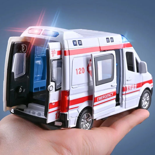 1:32 Mini Alloy Car Diecast Ambulance Fire-Truck Policecar Model Sound And Light Vehicle Simulation Collection Gifts Toys Boys-EXPROTAS