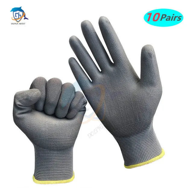10-50 Pairs Safety Work Gloves PU Coated Nylon Gardening Builders Grip