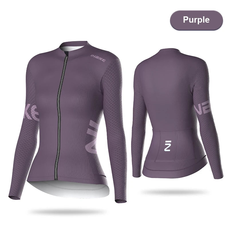 INBIKE Womens Long Sleeve Cycling Jersey Spring Autumn MTB Road Slim Fit Top