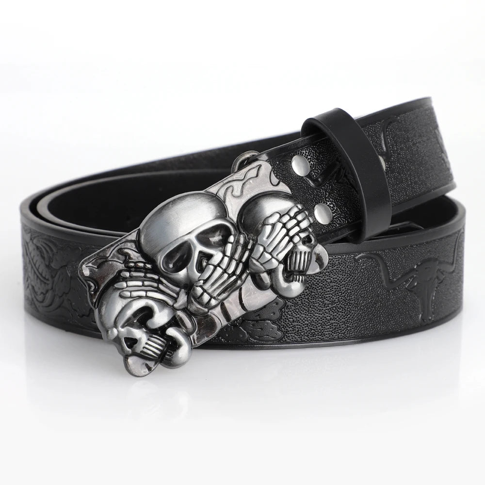 1Pcs PU Belt Skull Waist Punk Fashionable for Men Women Street Style