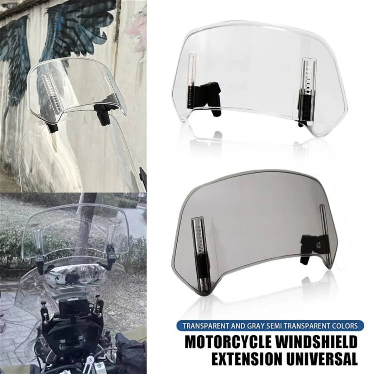 Adjustable Windshield Extension Spoiler Clamp On Motorcycle Windscreen Deflector