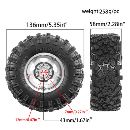 2.2 RC Crawler Tires & Metal Beadlock Wheels 4pcs for 1/10 1/8 SCX10 TRX4