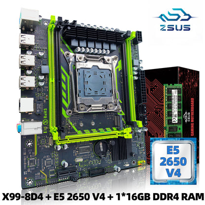 ZSUS X99-8D4 Motherboard Set Kit With LGA2011-3 Xeon E5 2650 V4 CPU DDR4 16GB (1*16GB) 2133MHZ RAM Memory NVME M.2 SATA-EXPROTAS