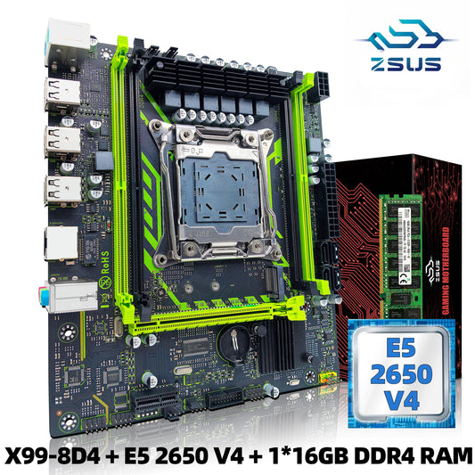 ZSUS X99-8D4 Motherboard Set Kit With LGA2011-3 Xeon E5 2650 V4 CPU DDR4 16GB (1*16GB) 2133MHZ RAM Memory NVME M.2 SATA-EXPROTAS