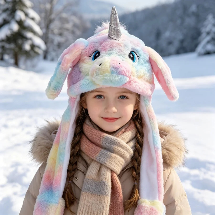 Warm Ear Protection Unicorn Hat with Moving Plush Ears for Kids Party