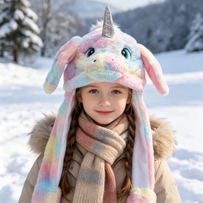Warm Ear Protection Unicorn Hat with Moving Plush Ears for Kids Party