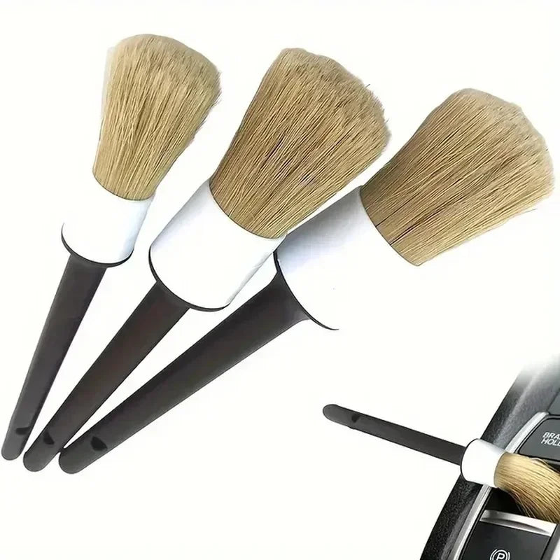 3PCS Interior Detail Brush Set Boar Hair Bristle Car Cleaning Brushes