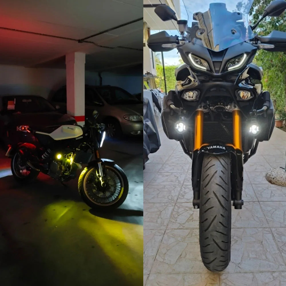 Pair 100W Motorcycle Headlight Fog Lights Led Auxiliary Driving Light Spotlight Headlamp Dual Color flasher farol Moto Fog Lamp.-EXPROTAS