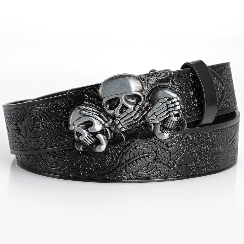 1Pcs PU Belt Skull Waist Punk Fashionable for Men Women Street Style