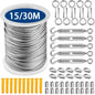 15/30M PVC Coated Steel Wire Rope Kit 304 Cable for Fence Balcony Garden