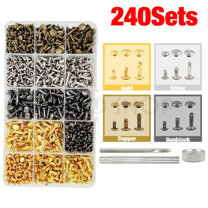 240Pcs Double Cap Rivets Studs Metal for Leather Craft Bag Repair