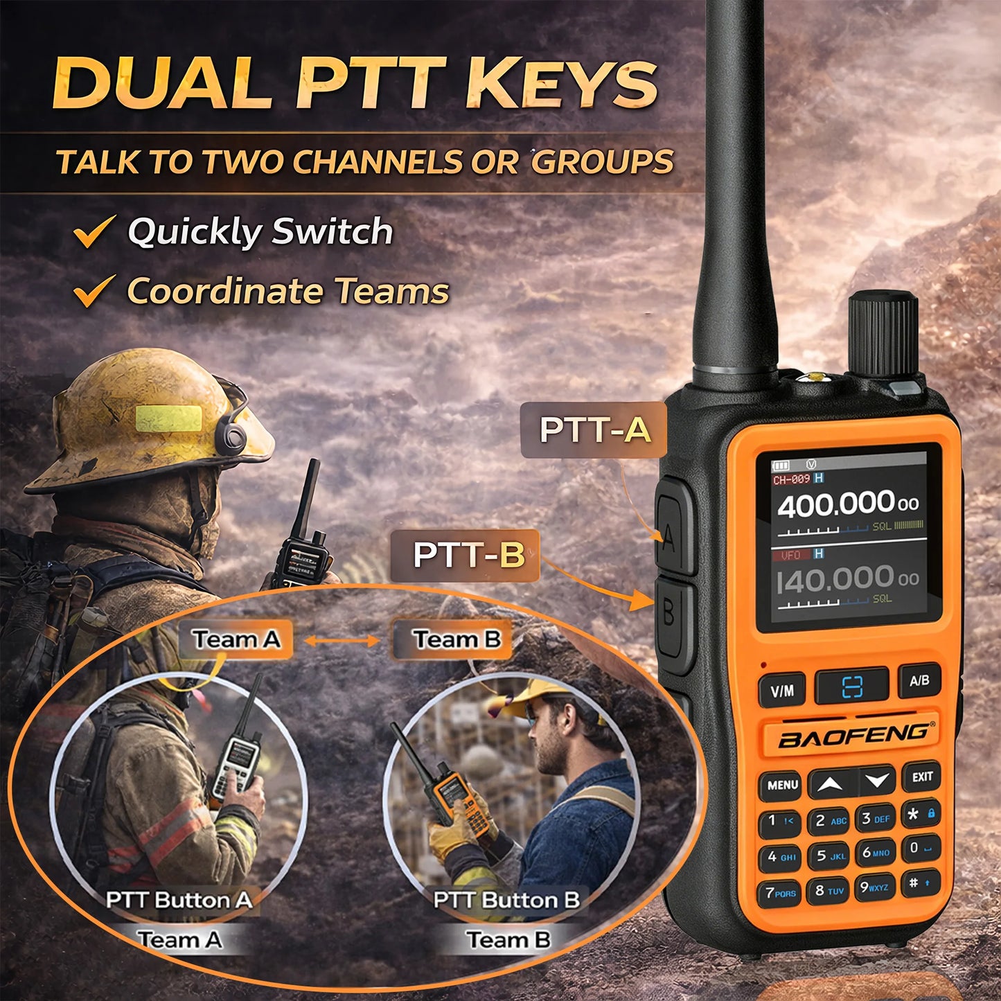 2 Pack Baofeng Walkie Talkie Mini Dual Band Radio 5W Bluetooth Type-C