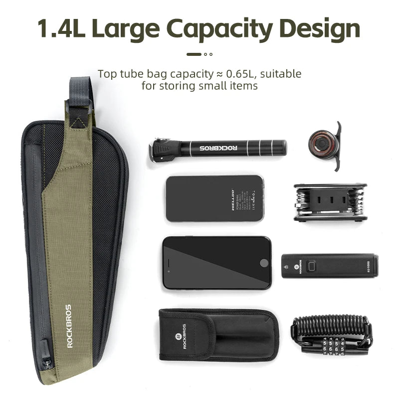 ROCKBROS Bike Top Tube Frame Bag Nylon MTB/Road Phone Tool Bag Ultralight Reflective