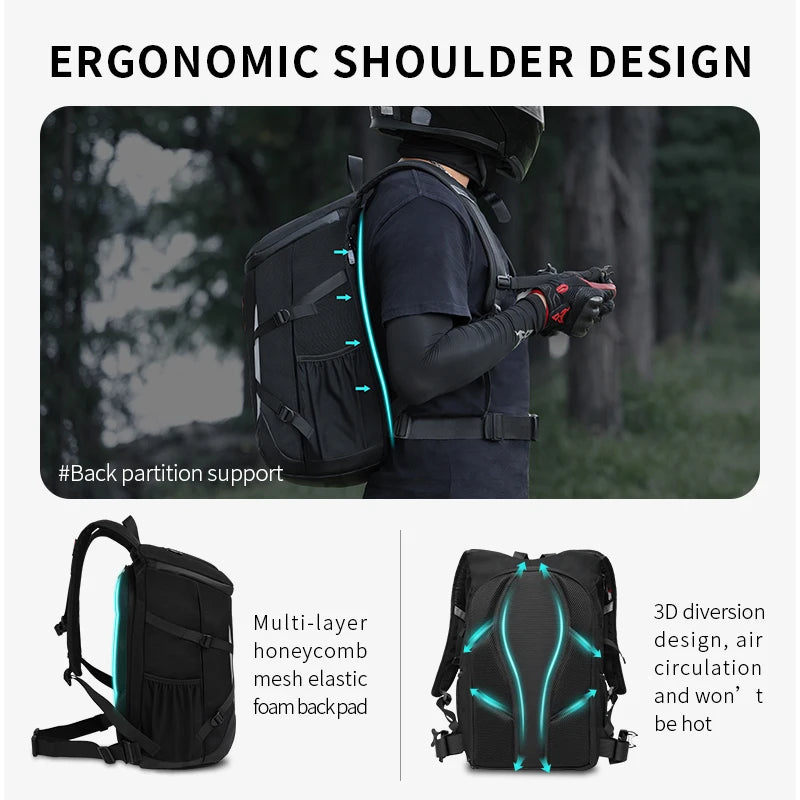 MOTOCENTRIC 28L Motorcycle Backpack Waterproof Outdoor Sports Riding Helmet Locomotive Backpack Business Travel Laptop Bag-EXPROTAS