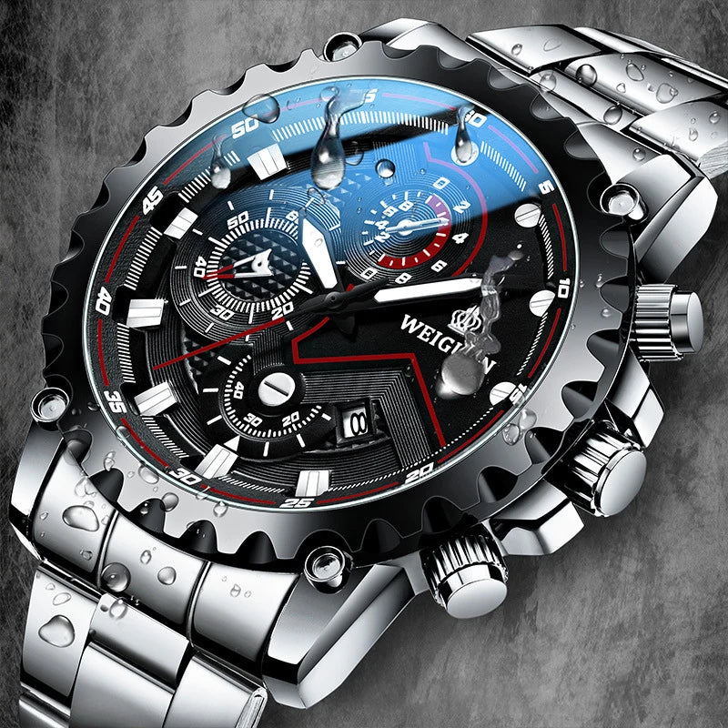 Men’s Black Stainless Steel Watch Luminous Waterproof Calendar Fashion Quartz Gift