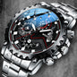 Men’s Black Stainless Steel Watch Luminous Waterproof Calendar Fashion Quartz Gift