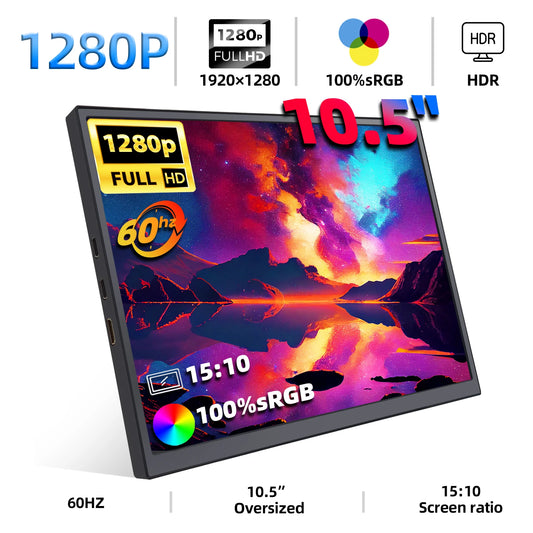ZSUS 10.5" Portable Monitor 1280P 100% sRGB for PS5 Xbox Switch PC