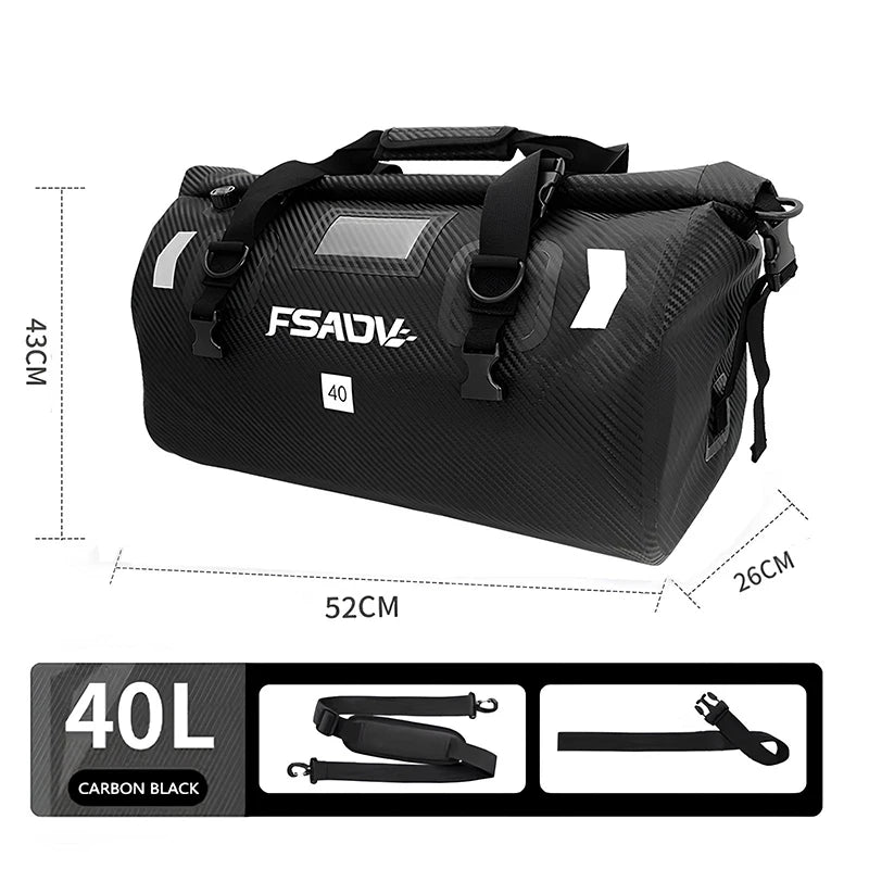 Carbon Black Motorcycle Tail Bag Waterproof 40L 66L Luggage Seat Travel Backpack
