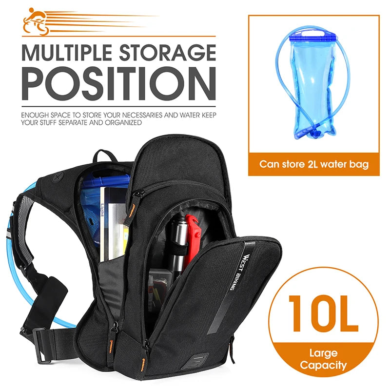WEST BIKING 10L Ultralight Cycling Backpack Ergonomic Strap MTB Road Bicycle Bag With Water Bag Outdoor Hiking Climbing Bag-EXPROTAS