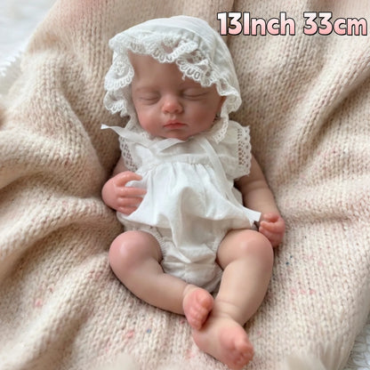 33cm Open Mouth Silicone Reborn Baby Girl Doll Full Body Soft Touch
