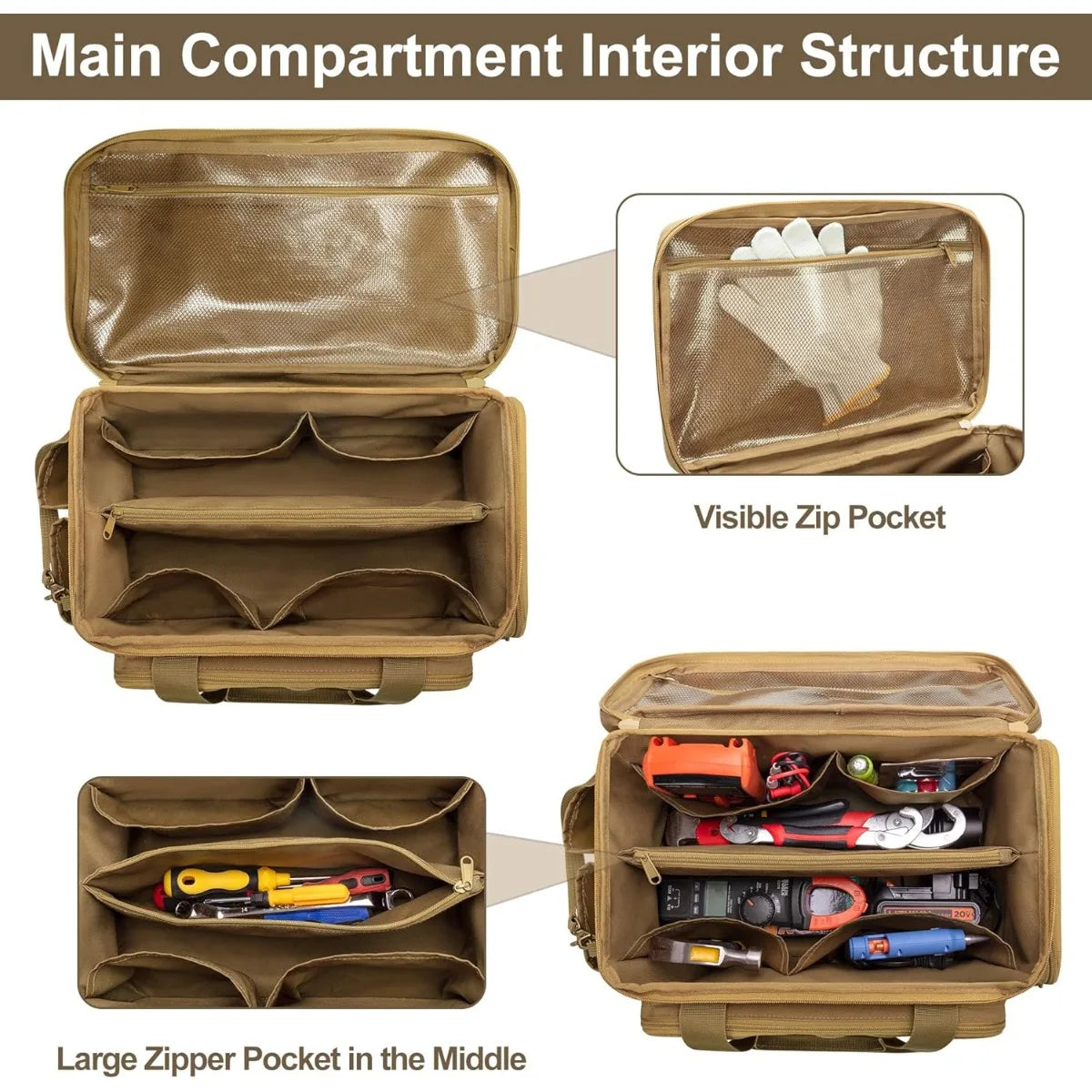 14" Heavy Duty Tool Bag Tactical Work Organizer for Handyman Carpenter