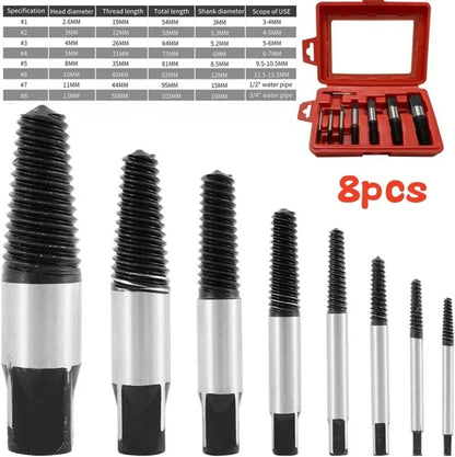 8Pcs Drill Bits Screw Extractor Remover Broken Damaged Easy Out Steel