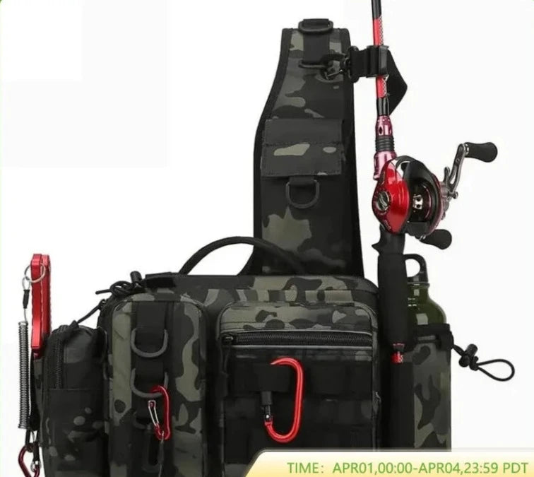Fishing Tackle Backpack Lure Box Gear Storage Bag Fanny Pack for Men Fly Fishing Backpack with Rod Holder Sling Shoulder Bag-EXPROTAS