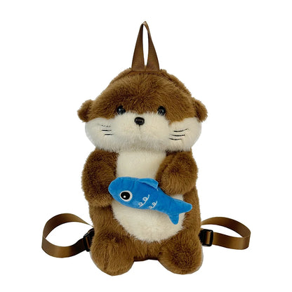 Adorable Otter Holding Fish Plush Backpack for Children Cute Gift