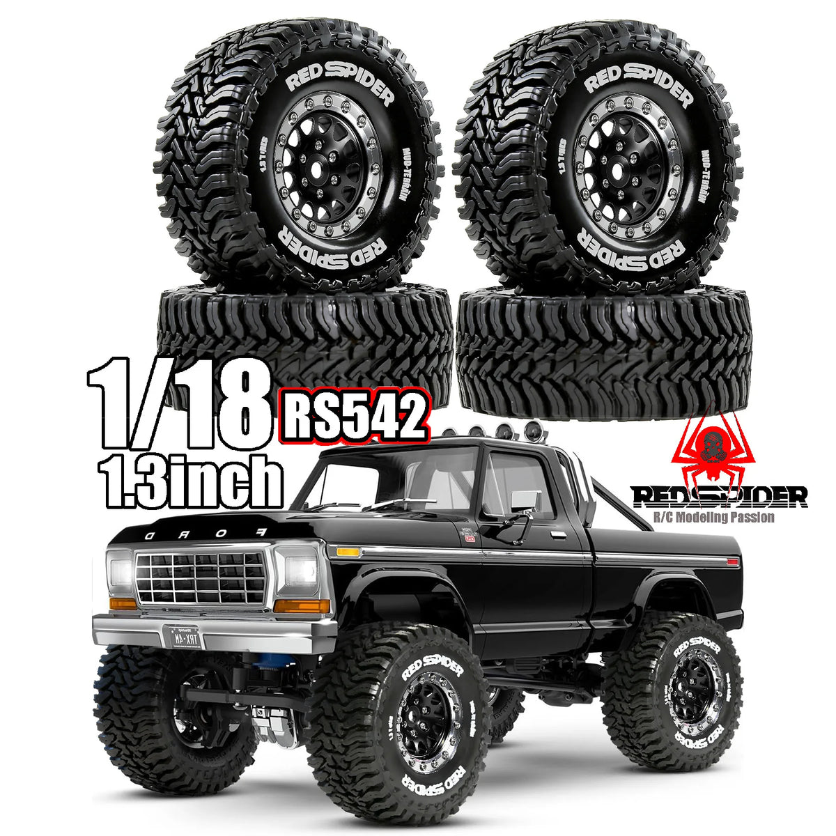4Pcs Beadlock Wheels 1.3" Tires for RC Crawler 1/18 TRX4M SCX24 AX24