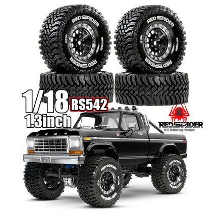 4Pcs Beadlock Wheels 1.3" Tires for RC Crawler 1/18 TRX4M SCX24 AX24