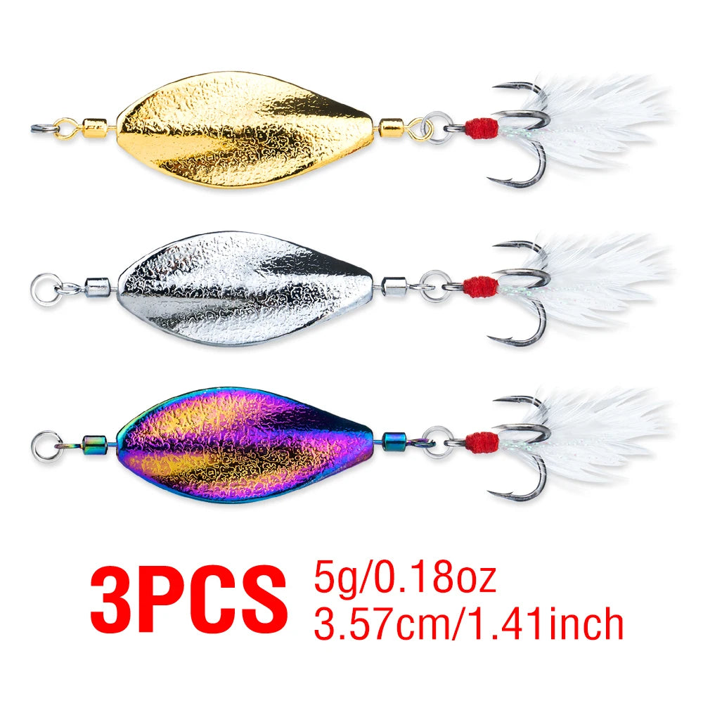 3Pcs Spoon Fishing Lure Metal Baits for Trout Bass 5g 7g 10g 15g