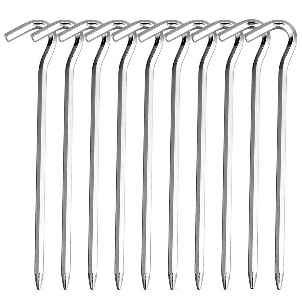 10pcs Aluminum Tent Stakes Pegs with Hooks Light Ground Pegs for Camping Tarp